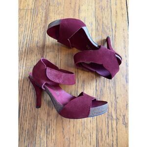 Pedro Garcia Shoes Womens Size 6.5 Red Suede Platform Ankle Strap Heel Spain